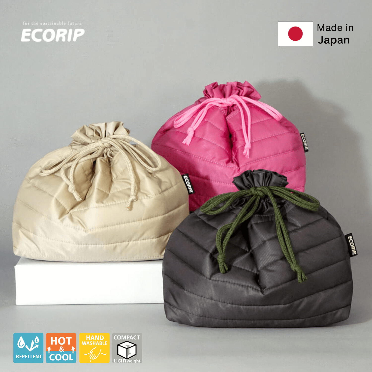 Ecorip 保冷巾着 L 日本製 軽量 撥水 リサイクル素材のエコランチバッグ